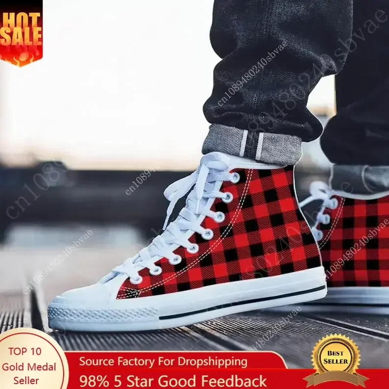 Plaid High Top Shoes Mens Wome - Canvas Sneaker High 评论和价格