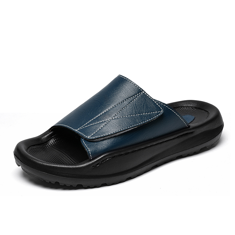 Easy-top Leather Slide Slipper - Men Shoes Velcro 评论和价格
