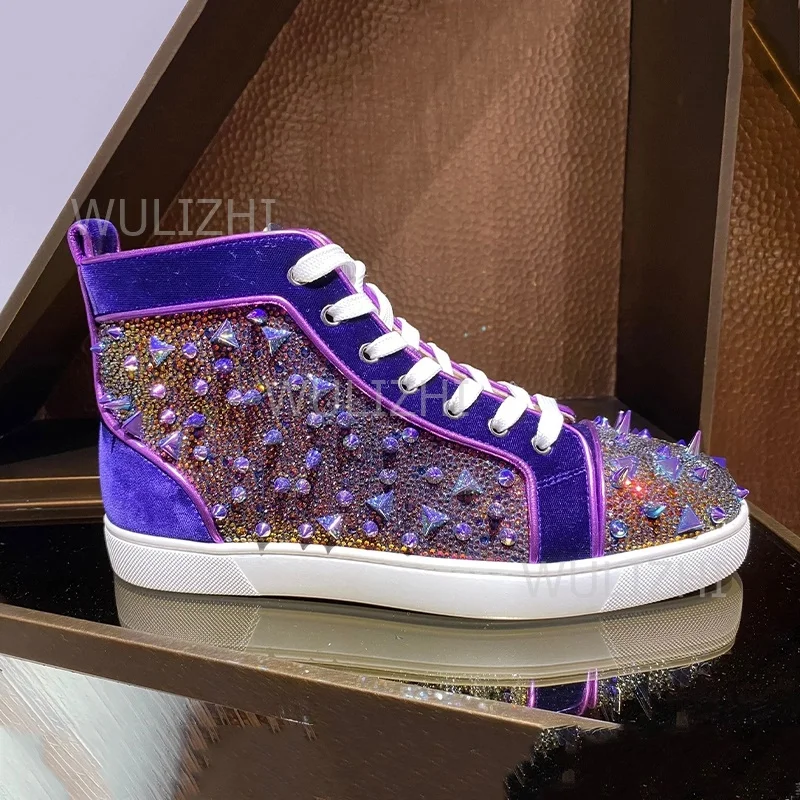Dark Purple Crystal Rivet Men  - Men Shoes Boss 评论和价格