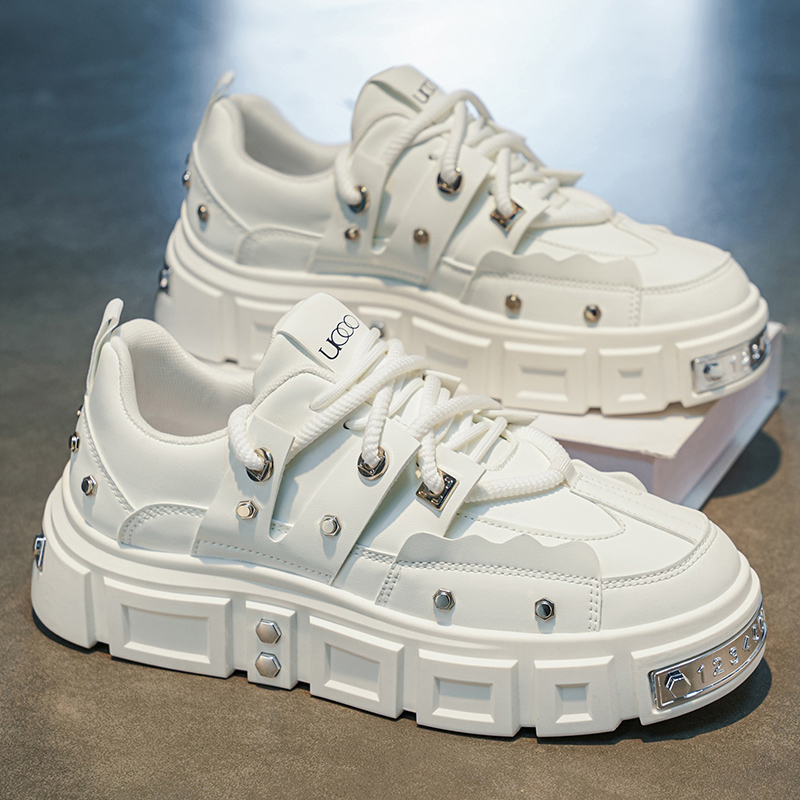 Punk Studded Thick-Soled Men's - Men Shoes White Colour 评论和价格