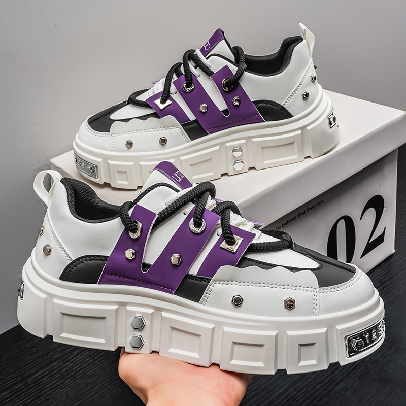 Punk Studded Thick-Soled Men's - Men Shoes White Colour 评论和价格