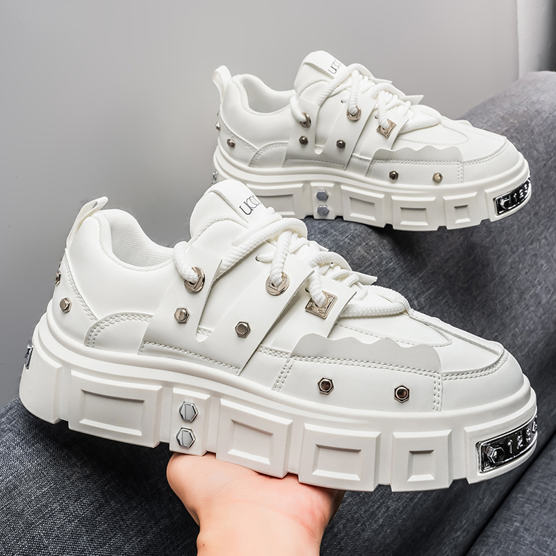 Punk Studded Thick-Soled Men's - Men Shoes White Colour 评论和价格